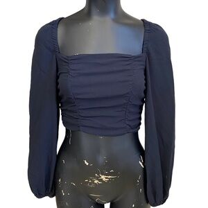 Urban Outfitters Black Cropped Peasant Top